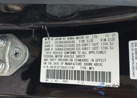 2008 Honda Cr-V Ex-L z USA, uszkodzony, nr VIN JHLRE38708C012142